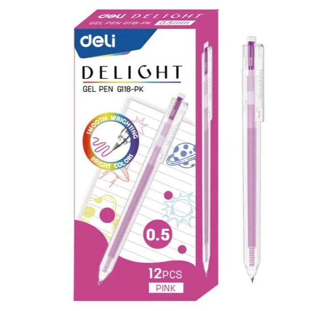 Ручка гелевая Deli ght EG118-PK розовый , прозрачный